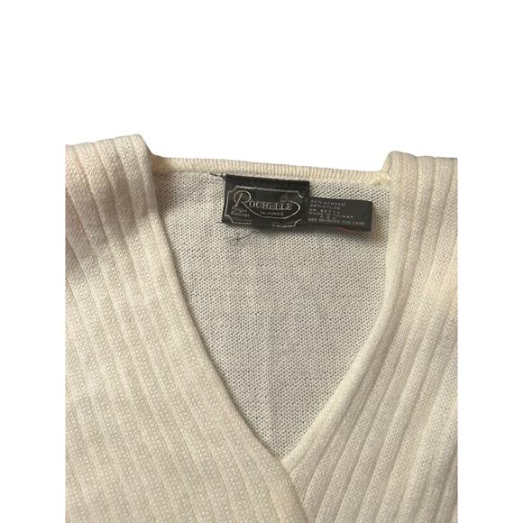 Vtg Grandma Cozy Sweater S Ribbed Knit Puff Sleeve Fitted Wrap Acrylic - Picture 2 of 8